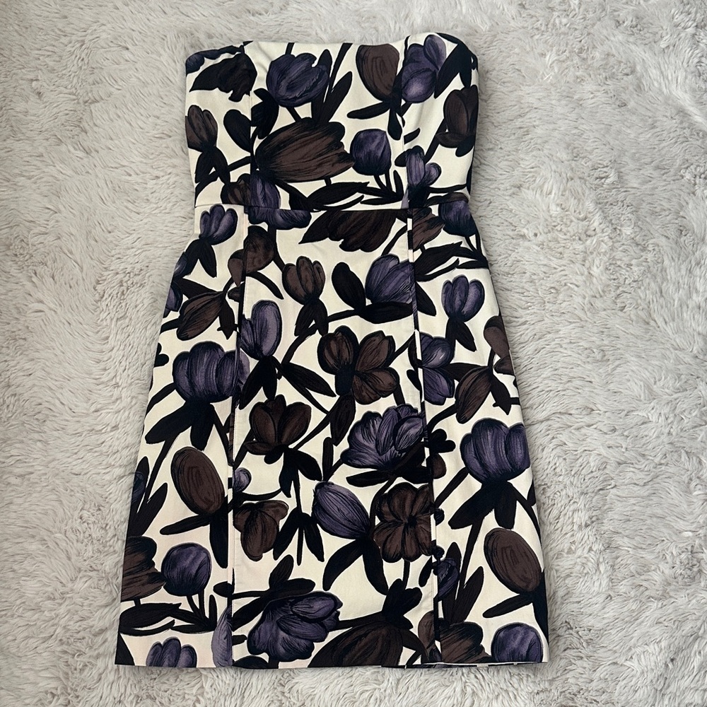 Banana Republic Sz2 strapless Dress in Black and Purple Floral